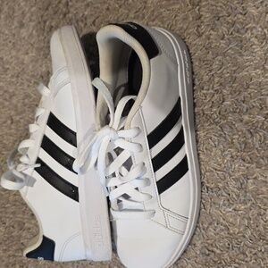 Kids Adidas Classic White with Black Stripes Shoes